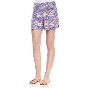 Rebecca Taylor Blue Admiral Red Silk Paisley Print Relaxed Shorts